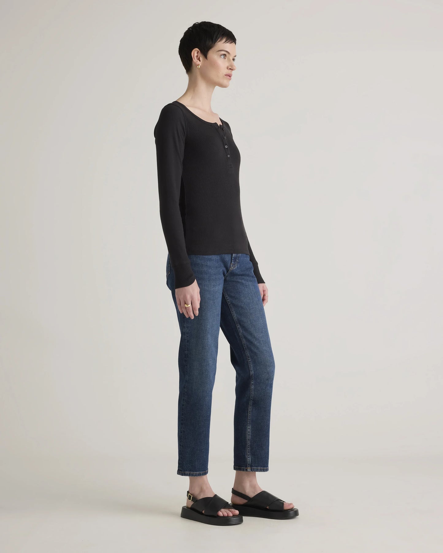 Organic Cotton Micro-Rib Henley Long Sleeve Tee - XS / Heather Oatmeal