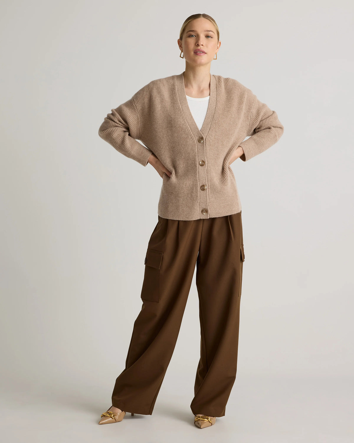 Mongolian Cashmere Fisherman Boxy Cropped Cardigan Sweater - XS / Faded Denim