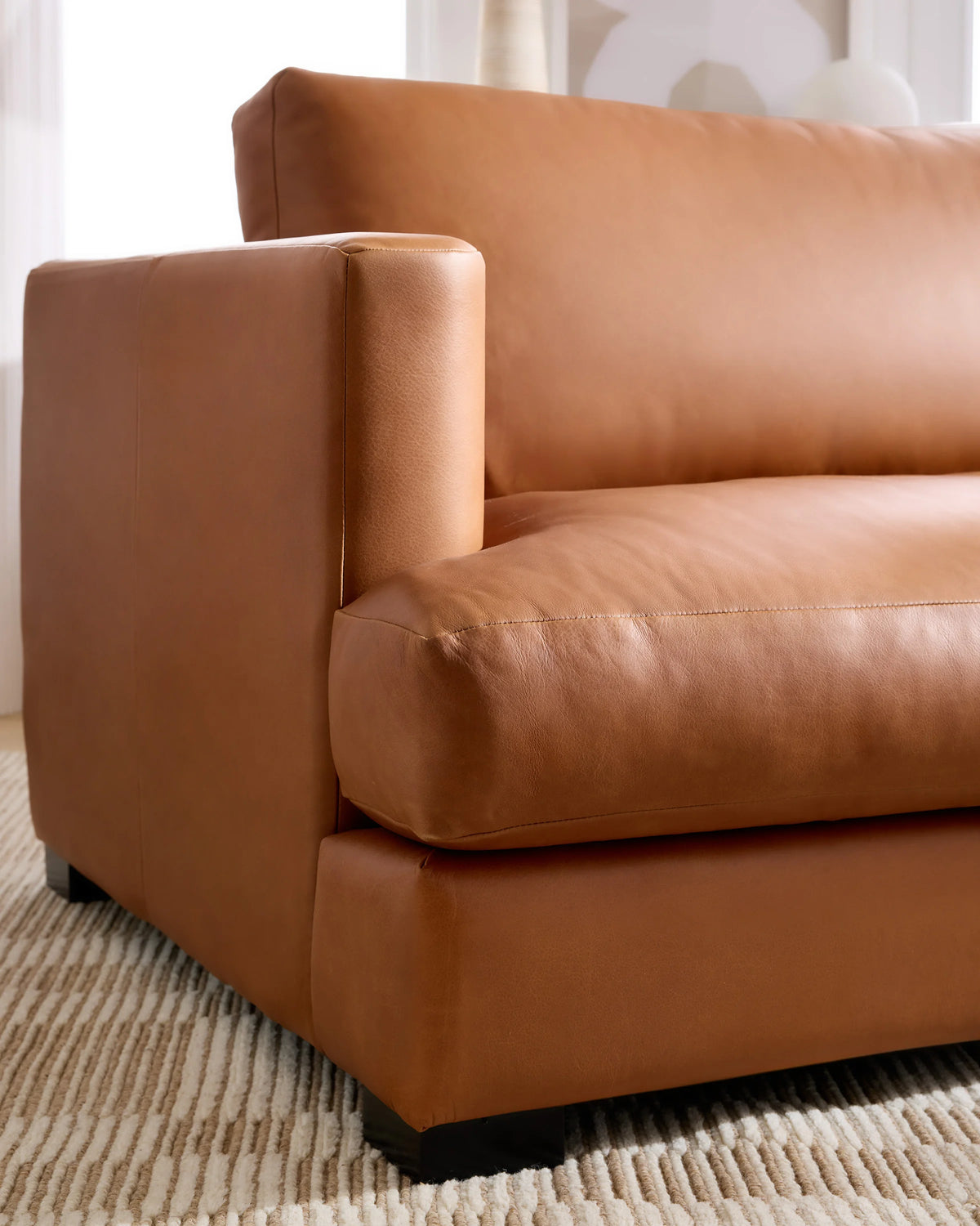 Sierra Curved Arm Chaise Sectional in Leather - Right Arm / Auburn