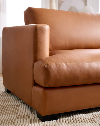 Sierra Curved Arm Chaise Sectional in Leather - Right Arm / Auburn