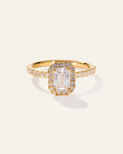 Lab Grown Diamond Emerald Halo Pave Engagement Ring - 1.50ct - 4 / Yellow Gold