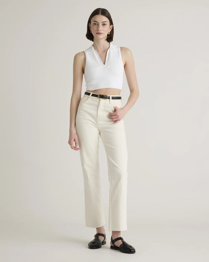 Cropped Polo Ribbed Knit Tank - XS / White