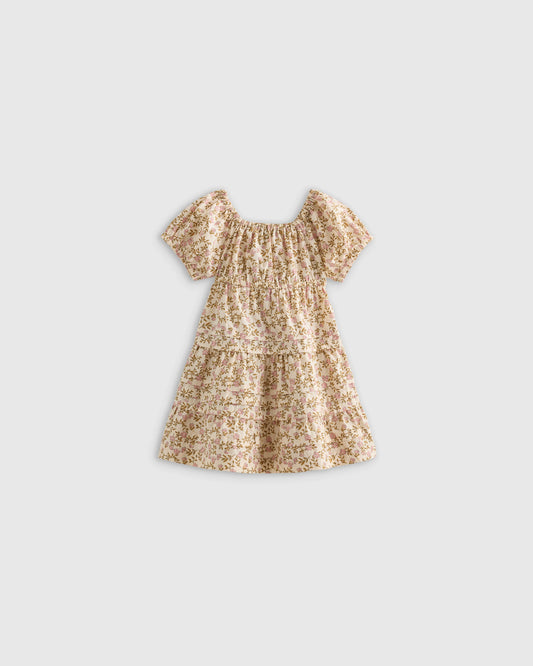 100% Organic Cotton Poplin Tiered Dress - 3-6M / Peach Floral