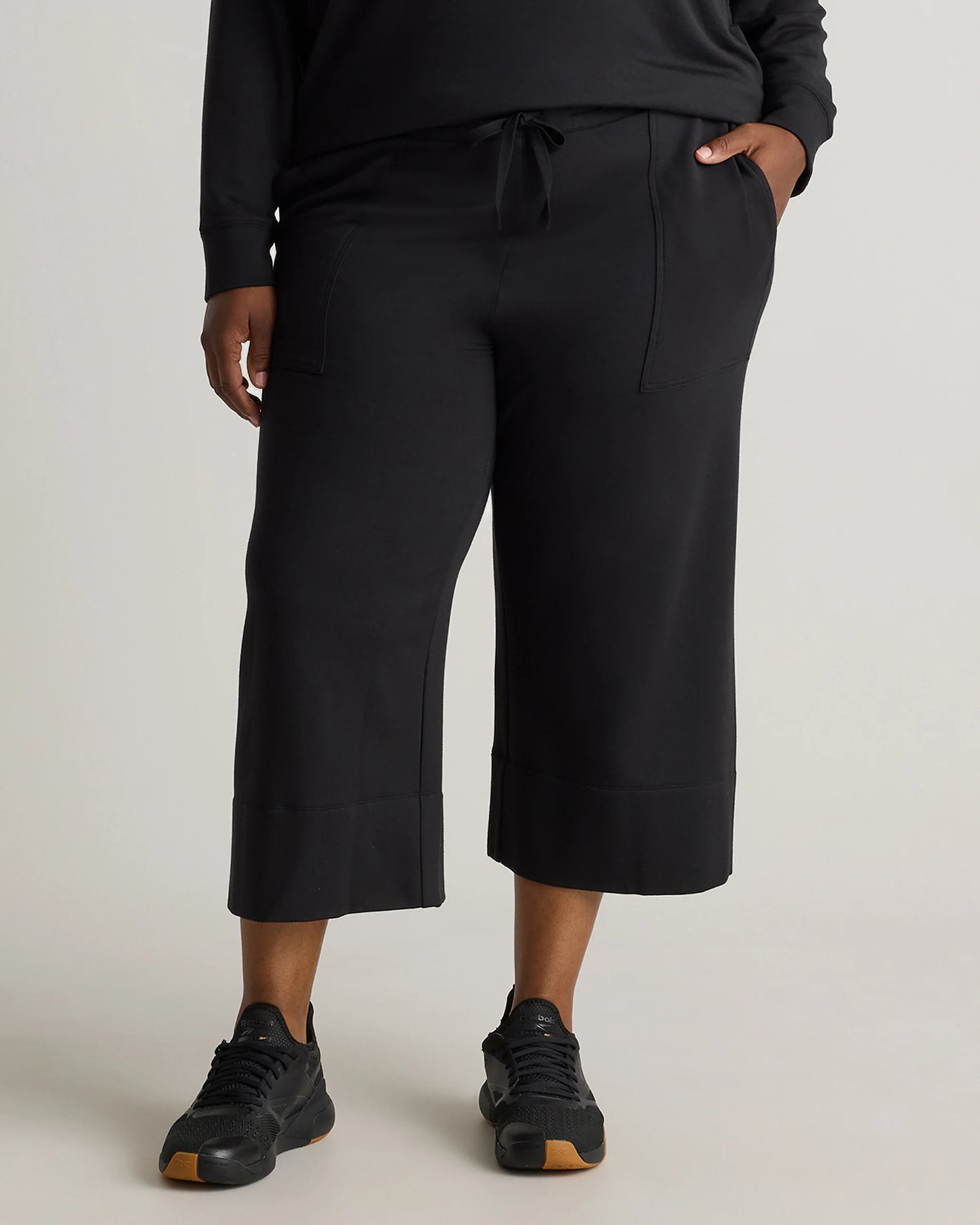 SuperSoft Fleece Cropped Wide Leg Pants - 1X / Heather Grey