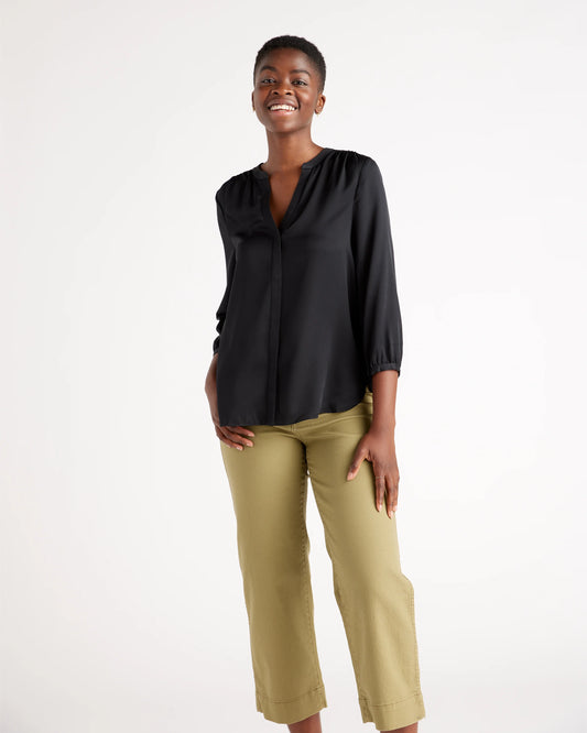 Washable Stretch Silk Pleat Back Blouse - XS / Black