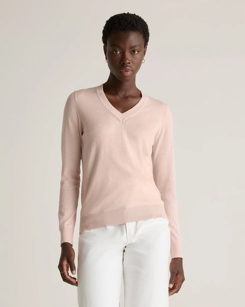 Lightweight Cotton Cashmere V-Neck Sweater - XS / Sugar Stone