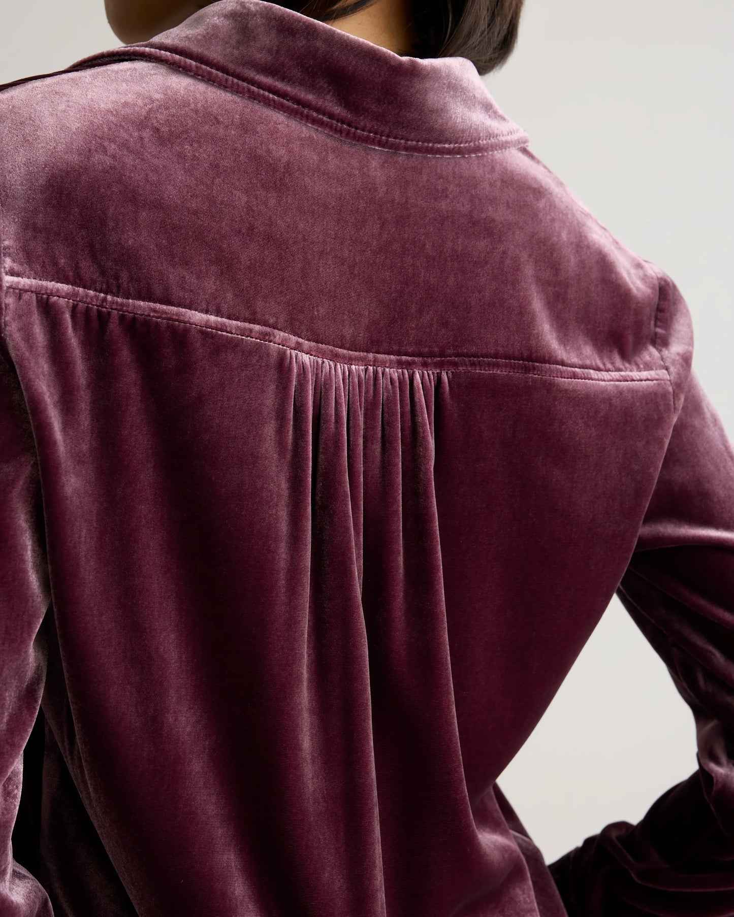 Stretch Silk Velvet Long Sleeve Shirt - XS / Dogwood
