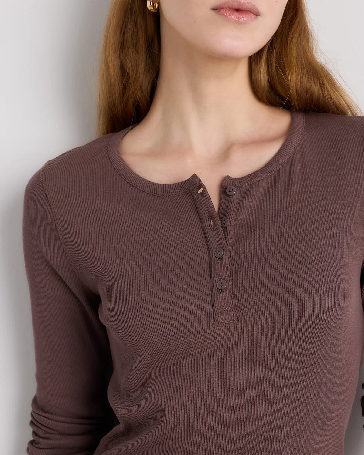 Organic Cotton Micro-Rib Henley Long Sleeve Tee - XS / Heather Oatmeal