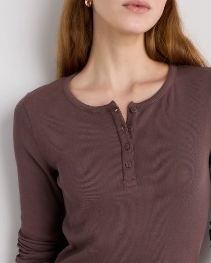 Organic Cotton Micro-Rib Henley Long Sleeve Tee - XS / Heather Oatmeal