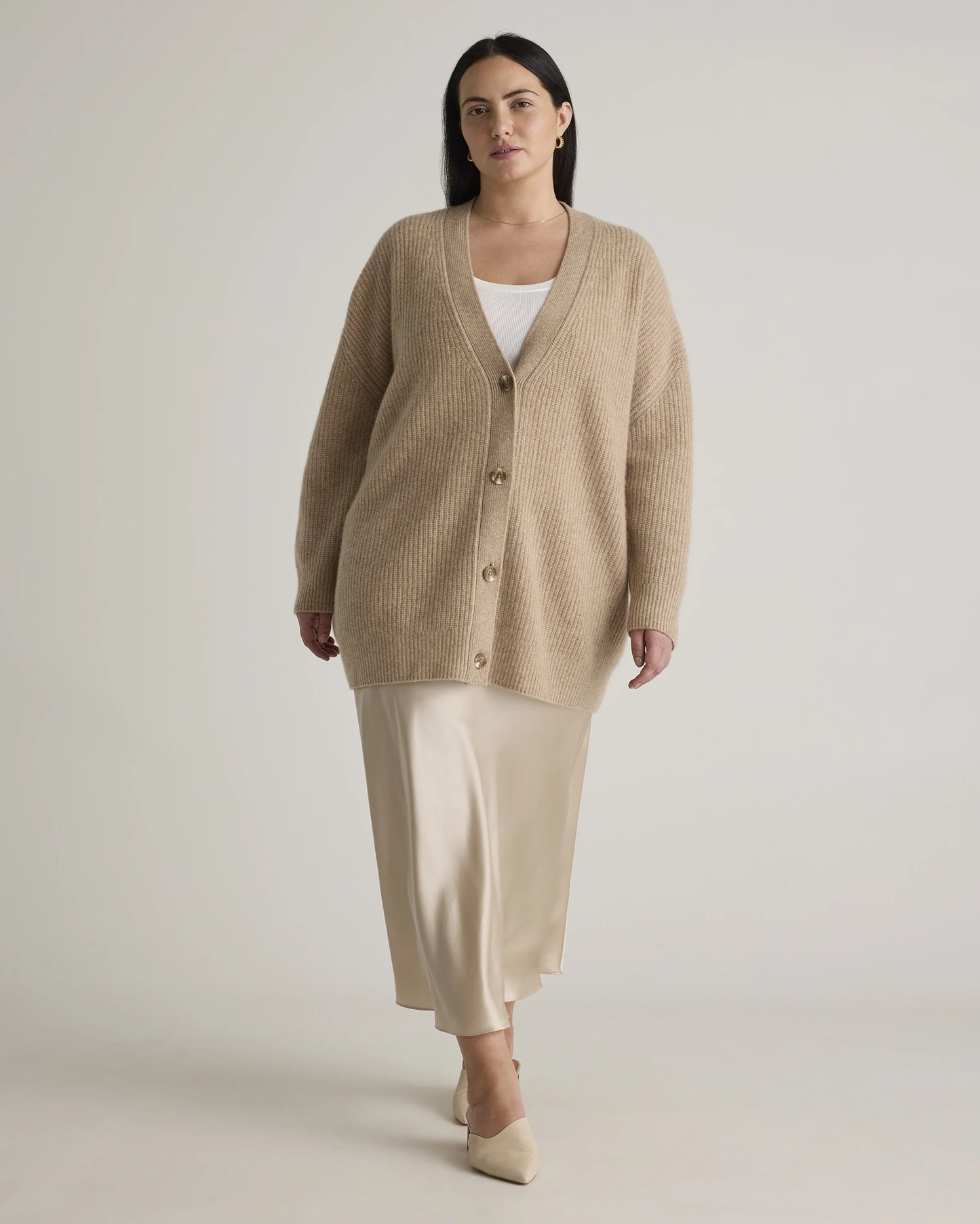 Mongolian Cashmere Oversized Boyfriend Cardigan Sweater - 1X / Camel