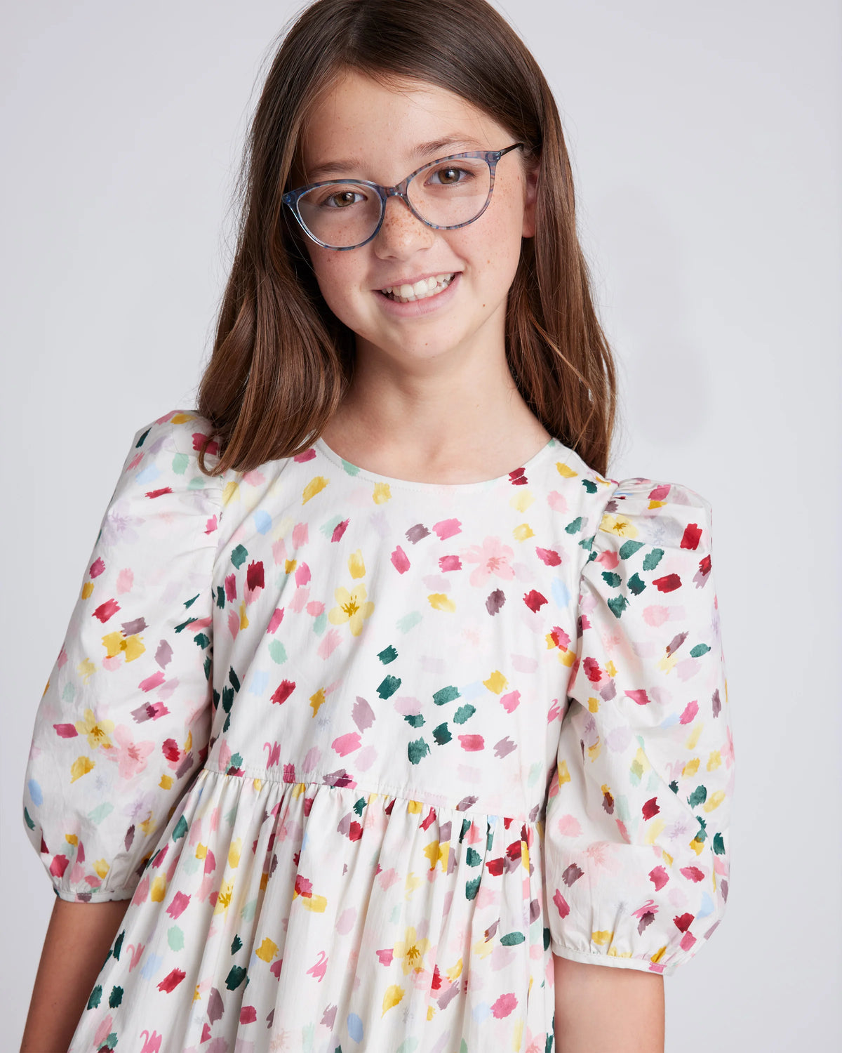 100% Cotton Poplin Puff Sleeve Dress - 12 / Confetti Dot