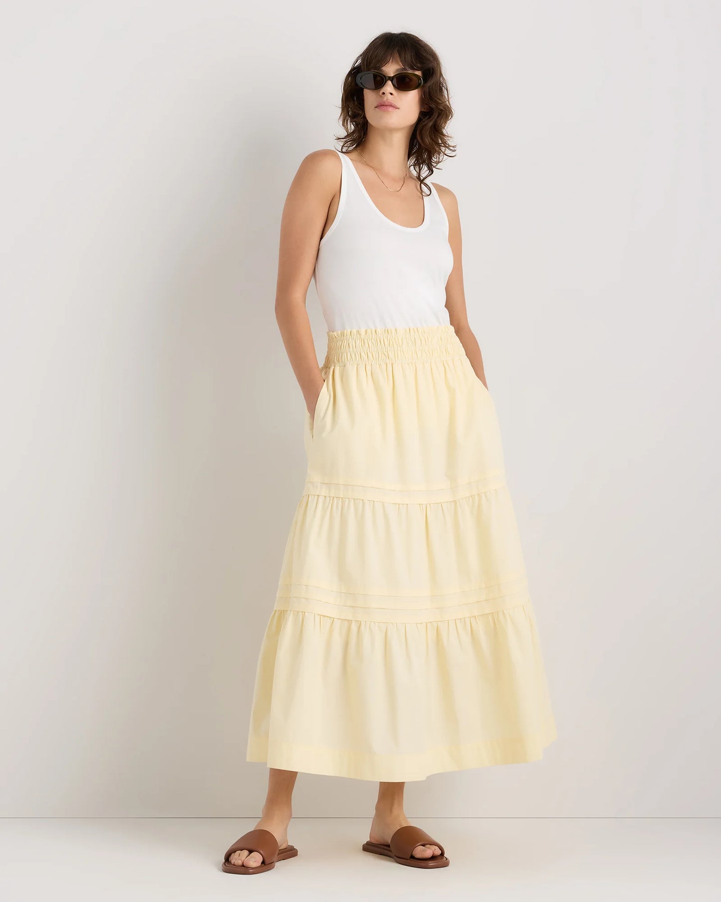100% Organic Cotton Poplin Tiered Maxi Skirt - XS / Black