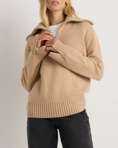 Luxe Baby Cashmere Quarter Zip Sweater - XS / Creamy Cortado