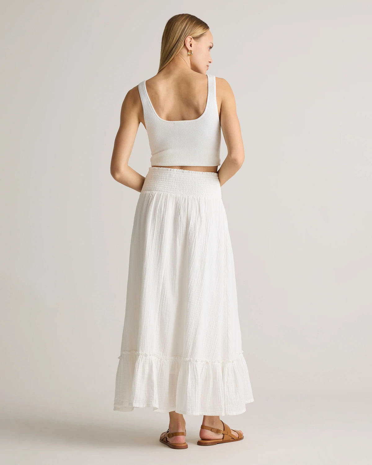 100% Organic Cotton Gauze Smocked Maxi Skirt - XS / Blue Gingham