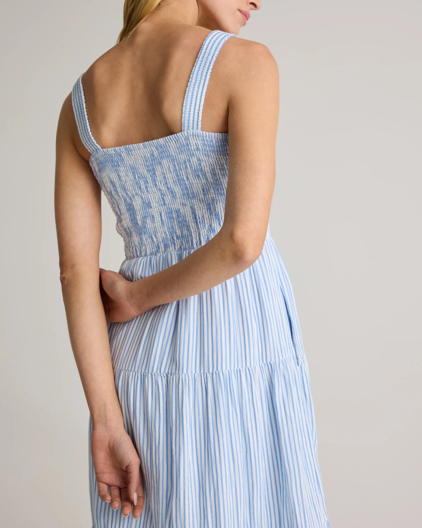 100% Organic Cotton Gauze Smocked Sleeveless Maxi Dress - XS / Blue Gingham