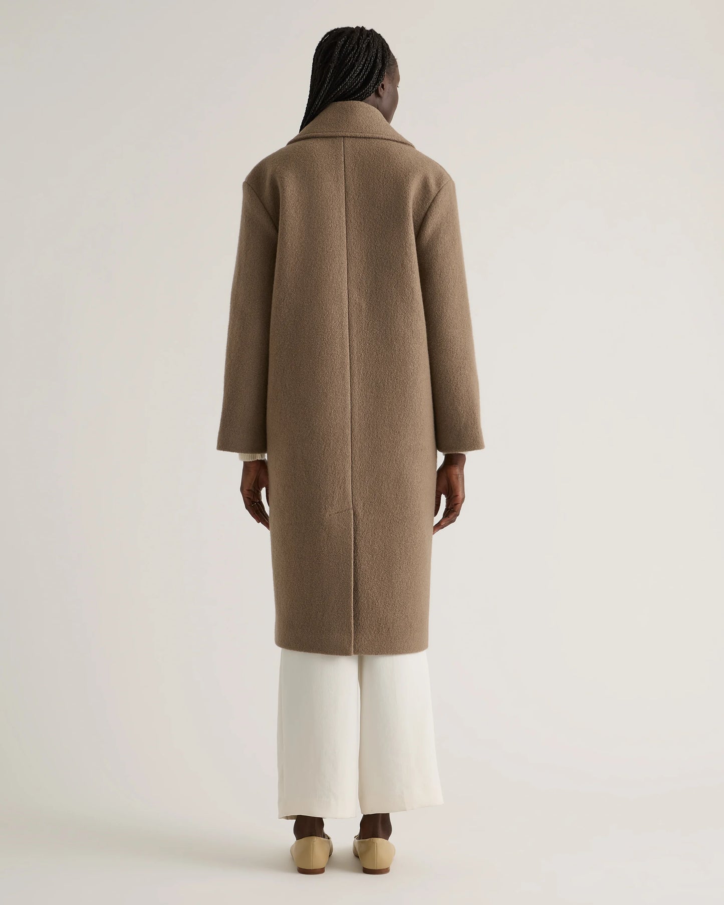 100% Merino Wool Shawl Collar Long Coat - XS / Heather Bone