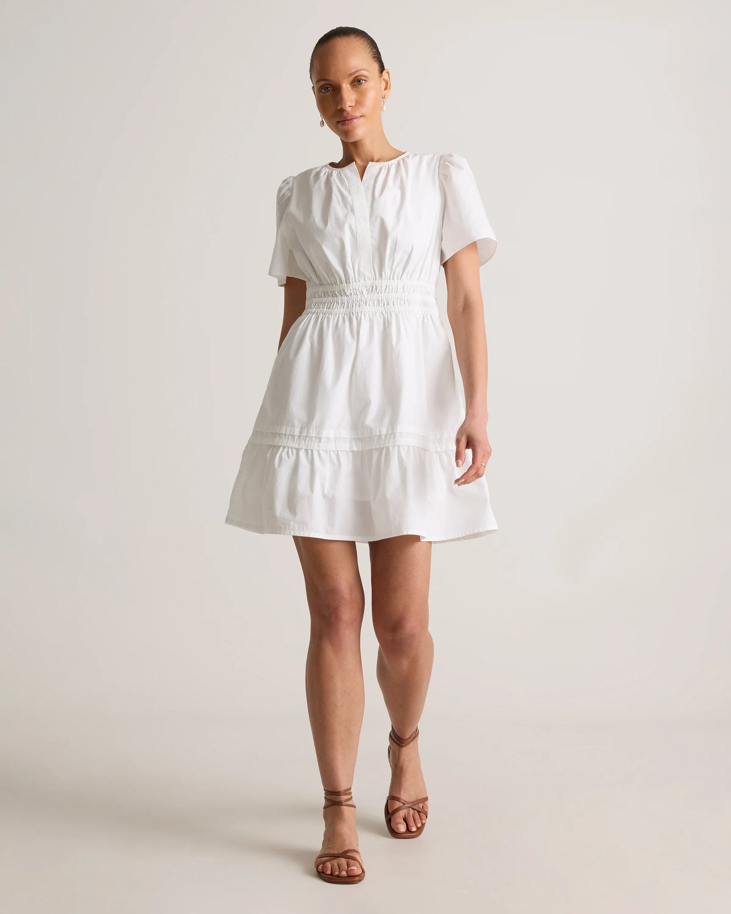 100% Organic Cotton Poplin Tiered Mini Dress - XS / Riviera Blue Heirloom Floral
