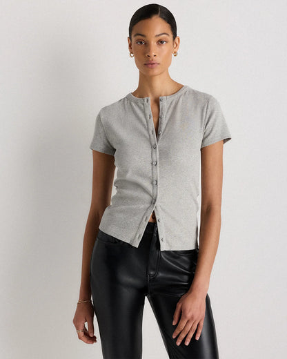 Organic Cotton Micro-Rib Button Tee - XS / Soft White
